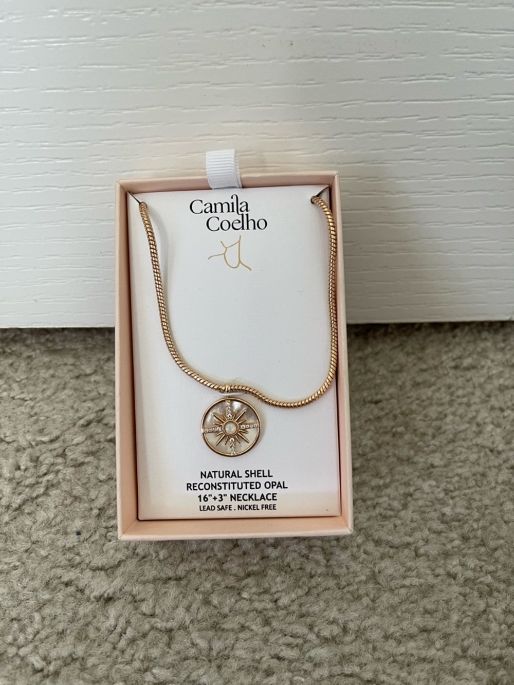 NIB Camila Coelho Rose Gold Compass Pendant Necklace with Shell Accent